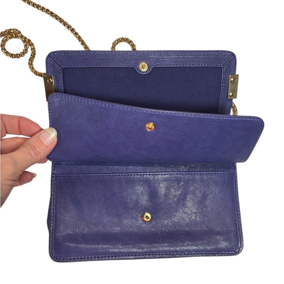 Stuart Weitzman Purple Leather Purse, Chain Wallet, Magnetic Button Closure, EUC - Picture 5 of 15